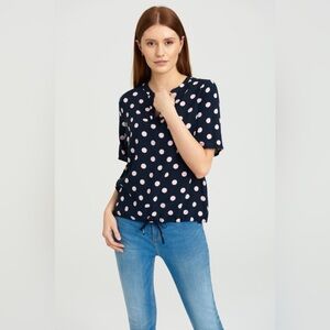 GREENPOINT NWT Relaxed Fit V-Neck Polka Dot Top, Navy/Pink, Size EU 36 or US XS